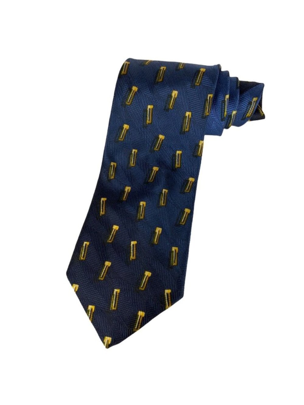 Ermenegildo Zegna Mens Navy and Gold Geometric Silk Designer Necktie Italy